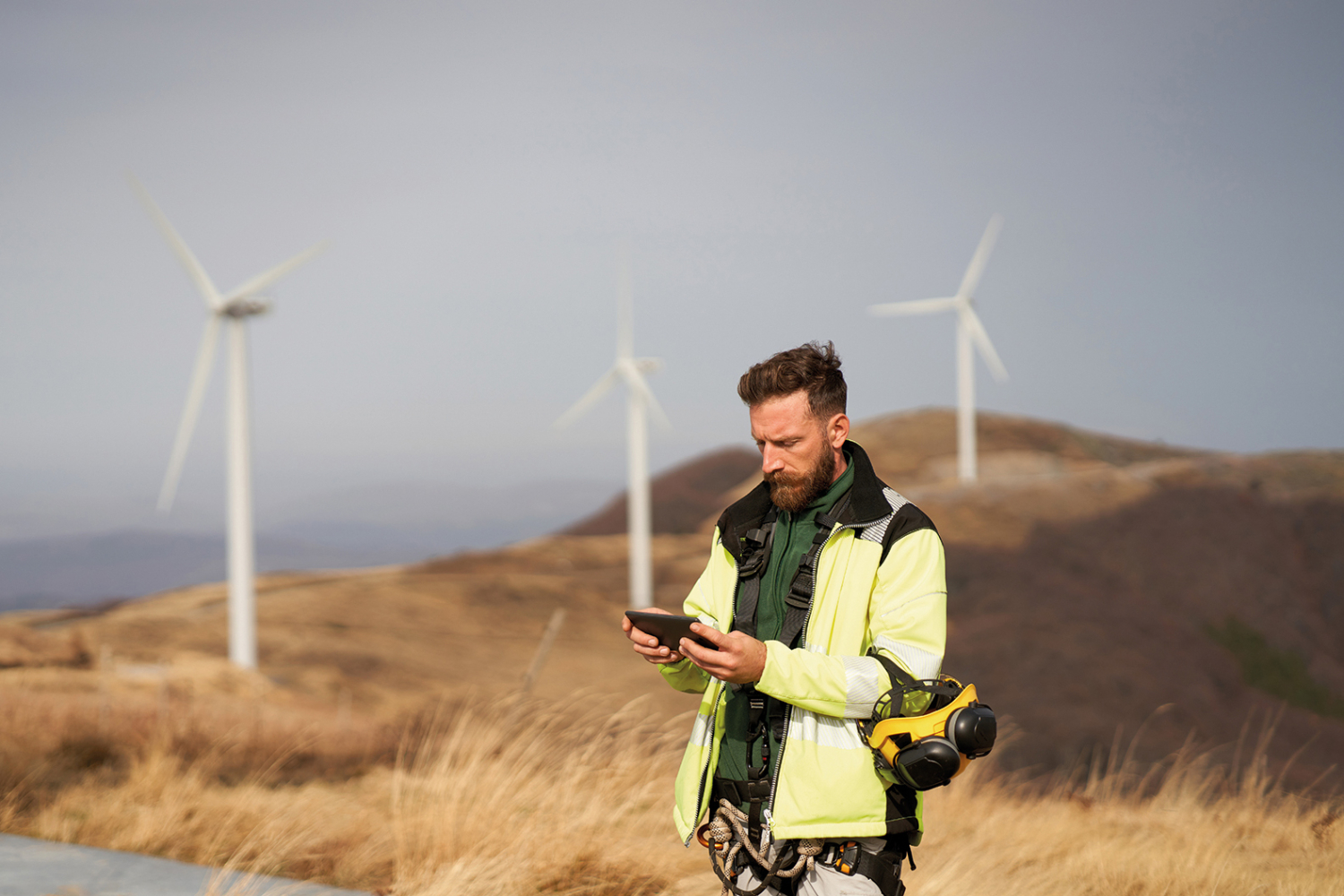 A worker in the maintenance of wind turbines